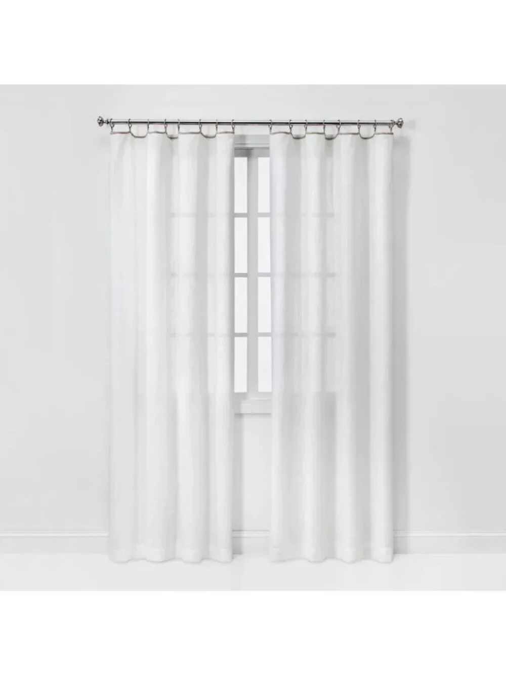 Threshold White & Light Brown Contrast Edge Sheer Curtain Panel 54